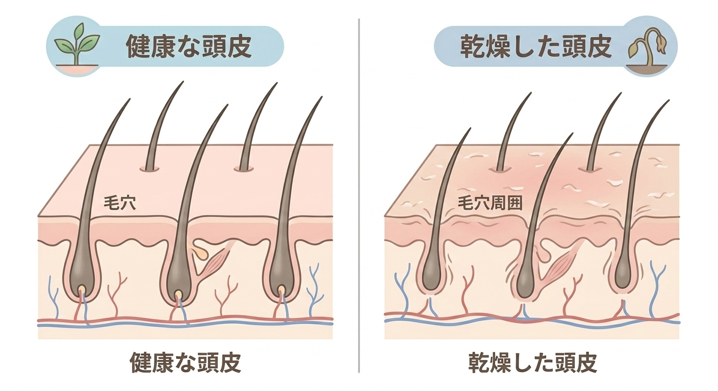健康な頭皮と乾燥した頭皮の違い